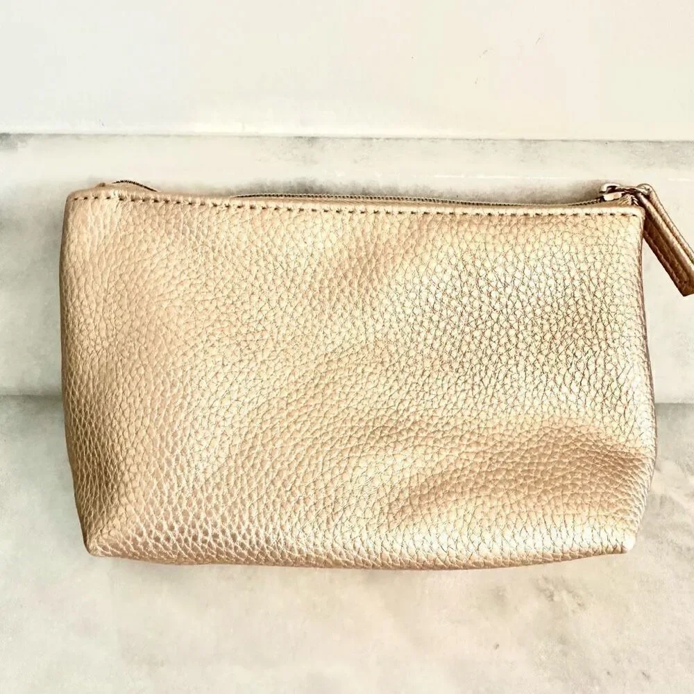 NWT MAC Cosmetics Pebbled Vegan Leather Cosmetic Pouch Bag Gold Small